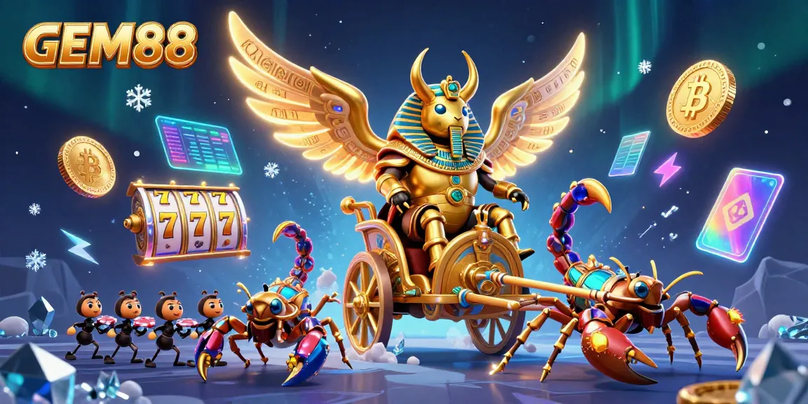 Experience thrilling gaming action at GEM88 with vibrant 3D casino visuals and dynamic elements of slot games.
