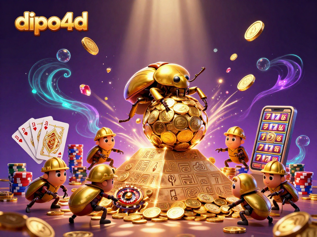 Experience thrilling casino moments with dipo4d's modern mobile games featuring vibrant golden beetles and sparkling symbols.