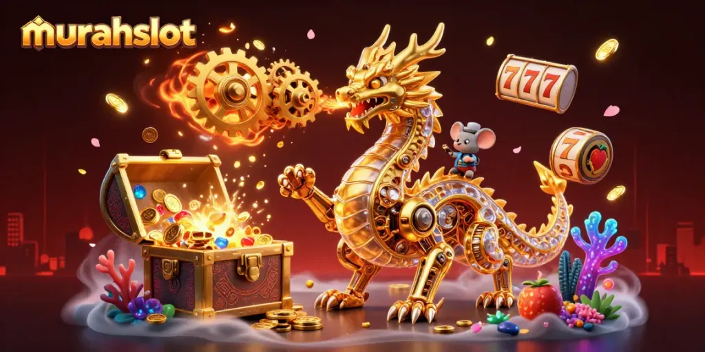 Experience thrilling wins at murahslot with a vibrant, action-packed 3D casino illustration!