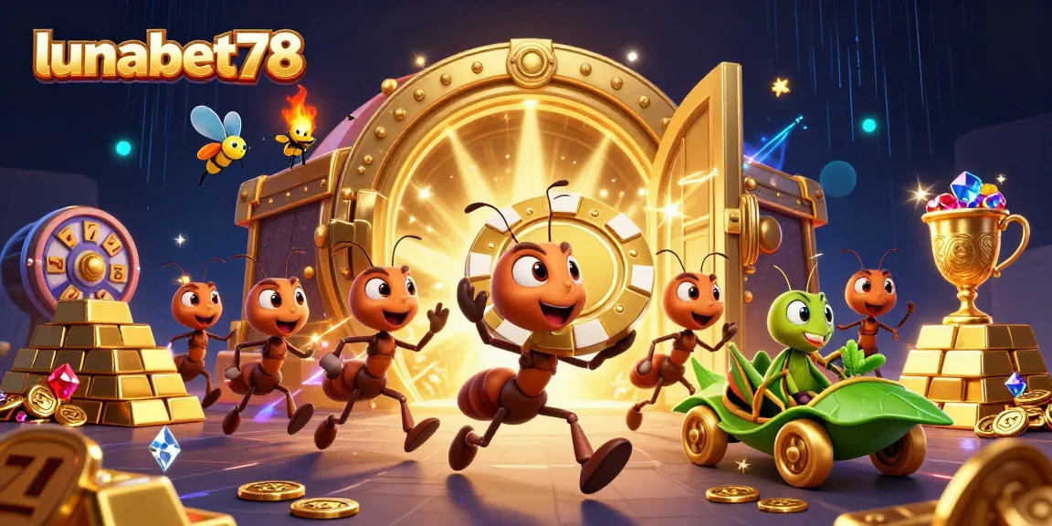Ant-antar membawa chip poker emas lunabet78 dalam pencarian mendebarkan di dunia casino.