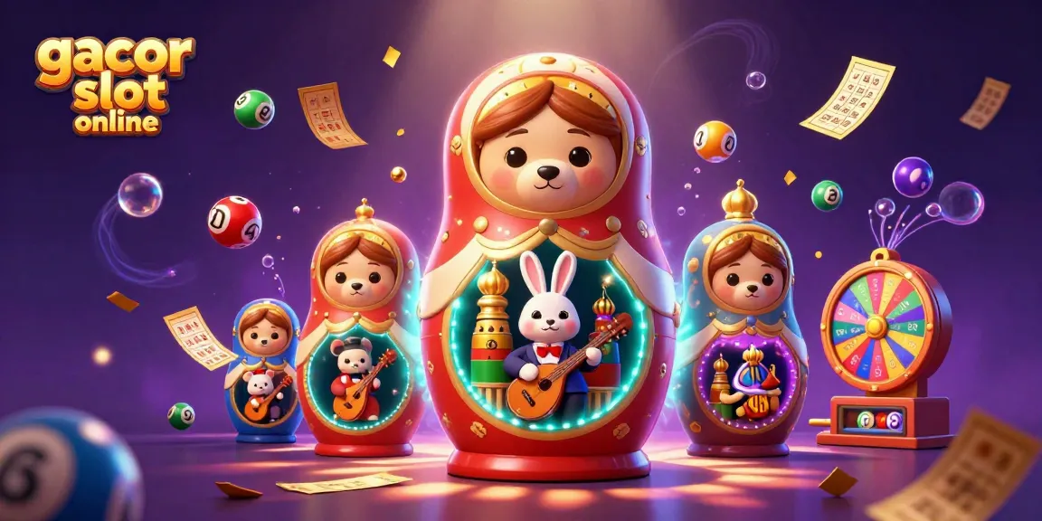 Engage with gacor slot online in this vibrant 3D casino scene filled with colorful elements and lively characters.