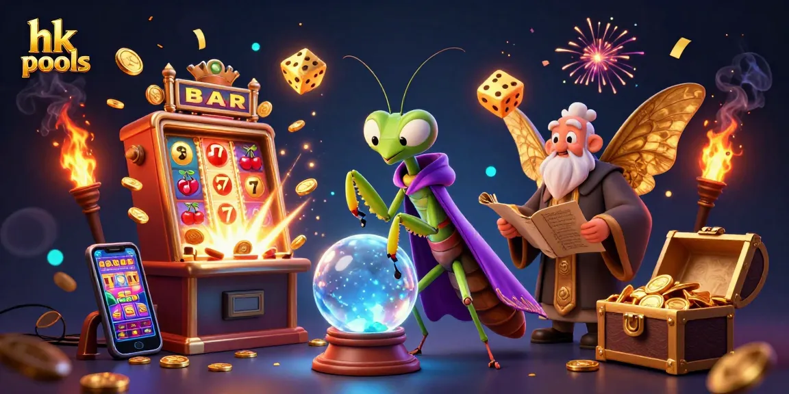Menggali peluang menang di hk pools dengan ilustrasi 3D tentang permainan kasino dan simbol keberuntungan.