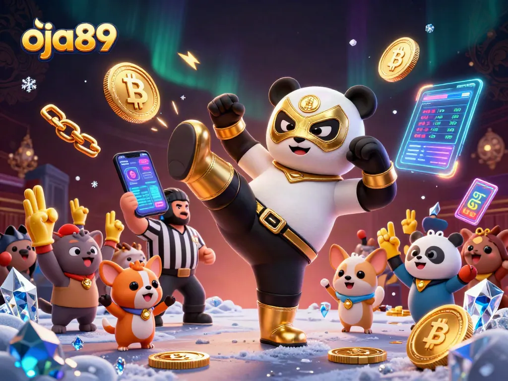 Menangkan oja89 dengan panda pegulat terbang dan penonton hewan bersorak menggunakan jari busa emas.
