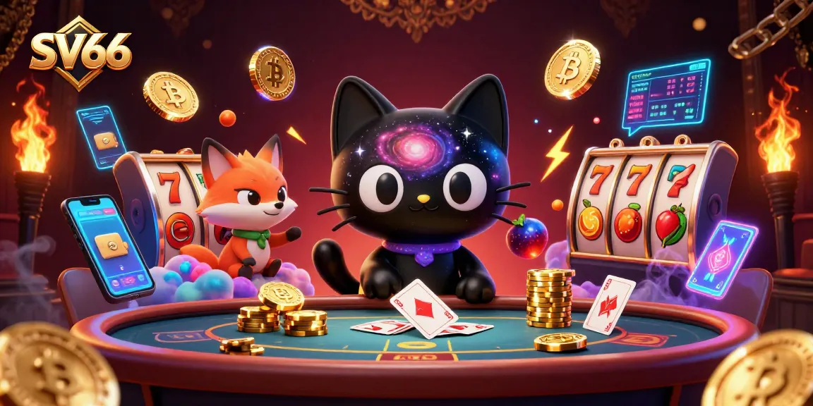 Engage with SV66 at a vibrant cosmic casino, featuring playful characters and colorful game elements.