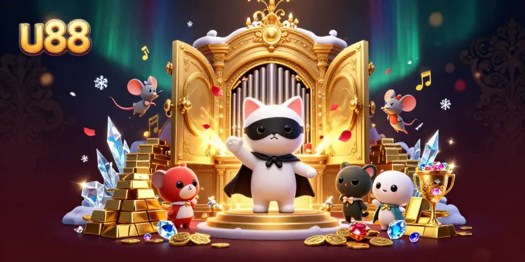 Experience the excitement at u88 casino as the phantom white cat plays, amid dazzling treasures and animated acrobatics.
