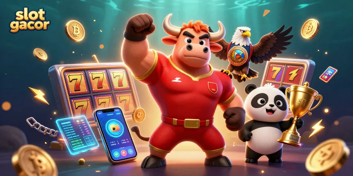 Experience the thrill of slot gacor with a victorious bull mascot, showcasing excitement in gambling.