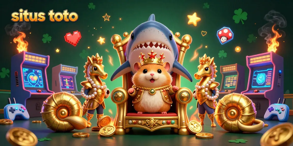 situs toto menghidupkan pengalaman kasino di ilustrasi dengan raja hamster emas dan pengawal kuda laut.
