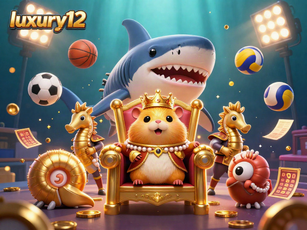 Experience thrilling gameplay with luxury12 at this vibrant underwater casino scene featuring a golden hamster king.