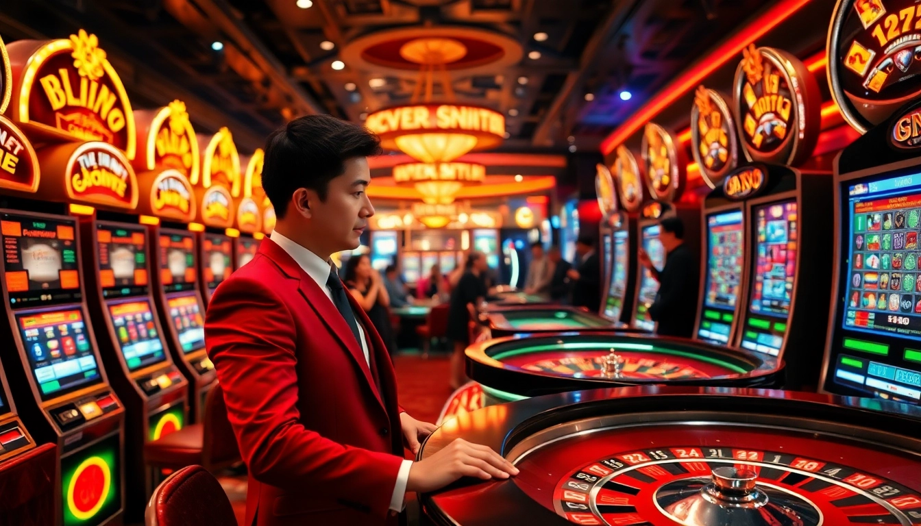 Permainan Miko69 yang menarik di kasino dengan mesin slot berwarna-warni.