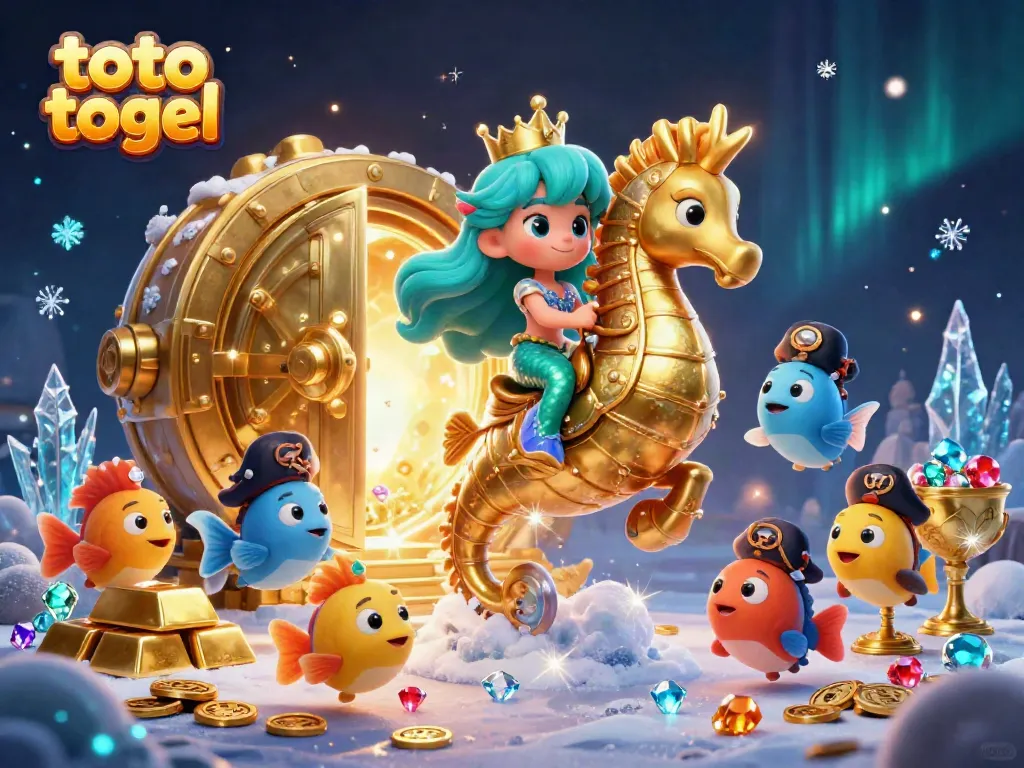 Experience thrilling toto togel action with a vibrant mermaid and golden treasures in this immersive 3D illustration.