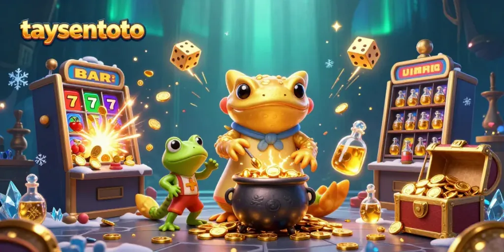 Experience the magic of taysentoto with a vibrant scene showcasing an alchemist and golden treasures.