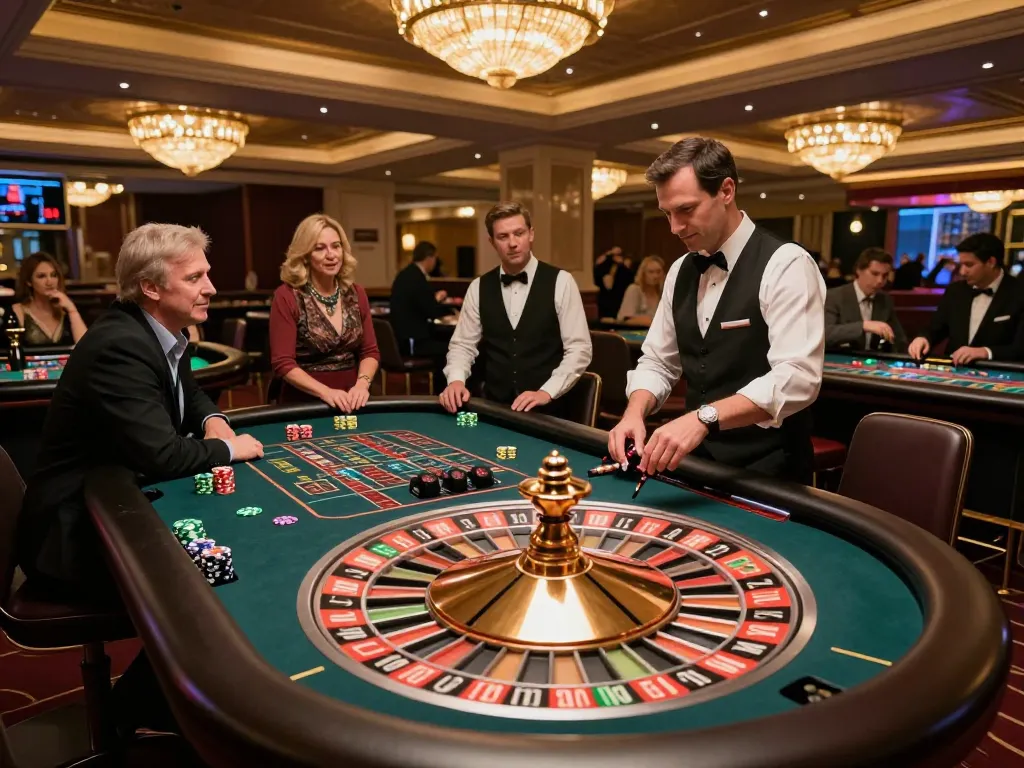 Experience excitement at the roulette table with IDNSCORE, showcasing a lively casino atmosphere.