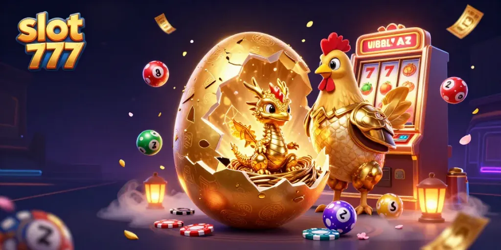 Mengalami keseruan bermain slot 777 dengan ilustrasi naga emas dan simbol keberuntungan bersama jackpot yang menarik.