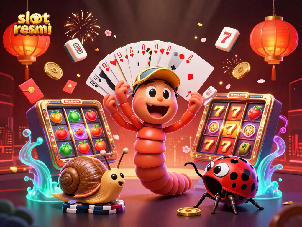 Slot resmi menghadirkan dealer kartun beraksi di kasino dengan simbol buah dan jackpot berkilau.
