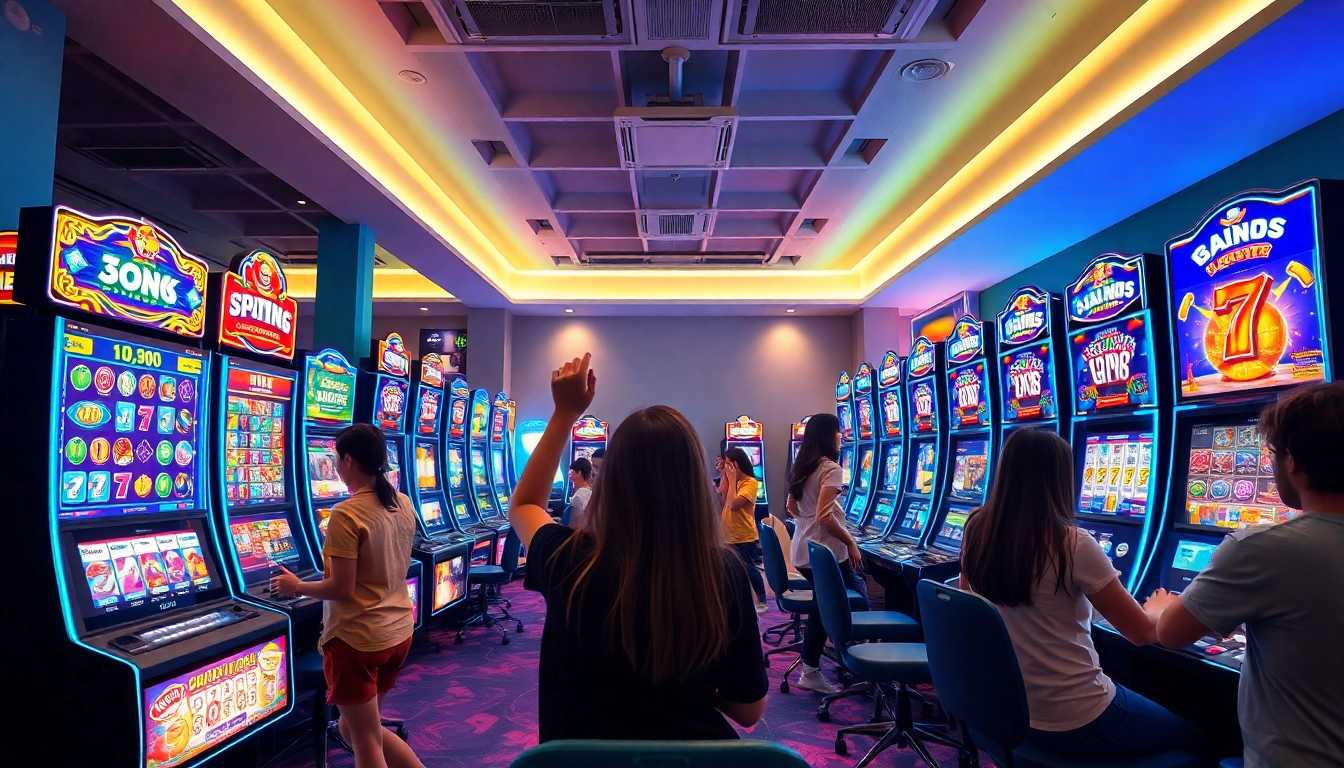 Asupantoto online gaming interface showcasing thrilling slot machines and lottery draws in an engaging environment.