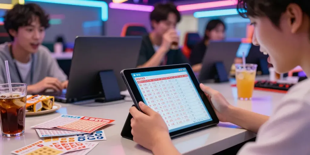 Hasil Toto Macau terbaru ditampilkan di layar sambil pemain memeriksa tiket undian.