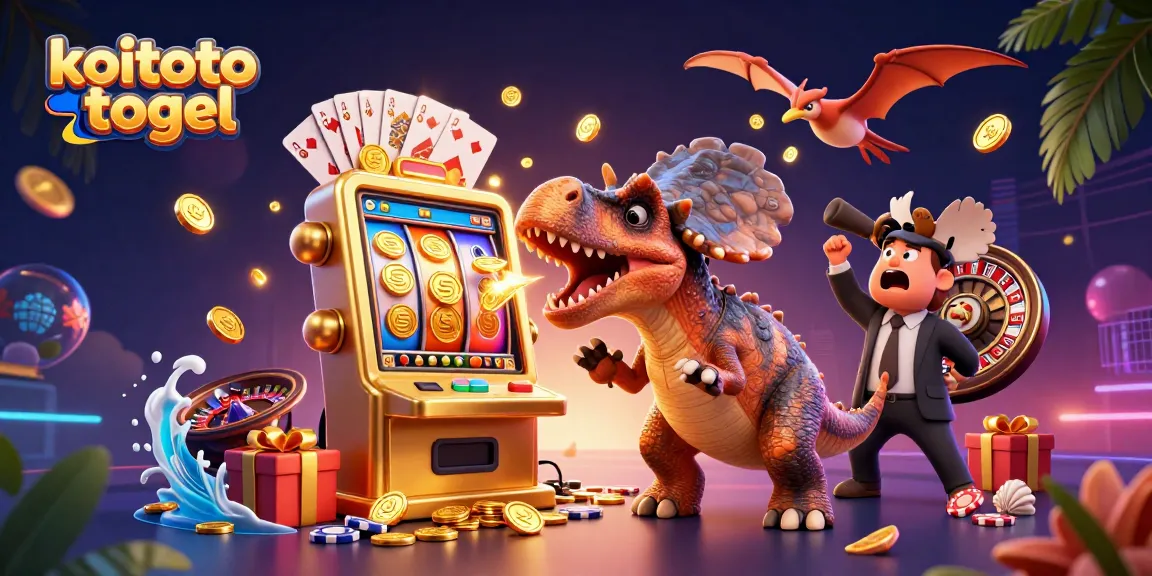Koitoto togel memperlihatkan dinosaurus yang menyerang mesin slot emas, pengalaman kasino yang mendebarkan.