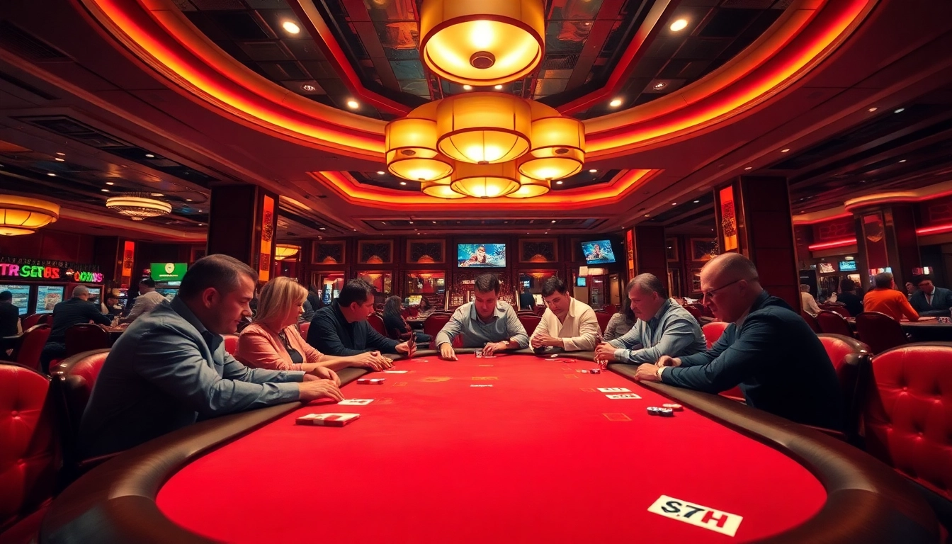 Mengamati permainan TOTO di meja poker yang mewah dengan suasana kasino yang energik.