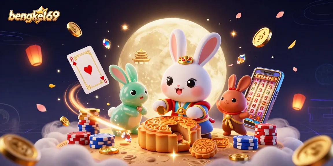 Bengkel69 showcases a dynamic moon rabbit scene with poker chips and casino themes.