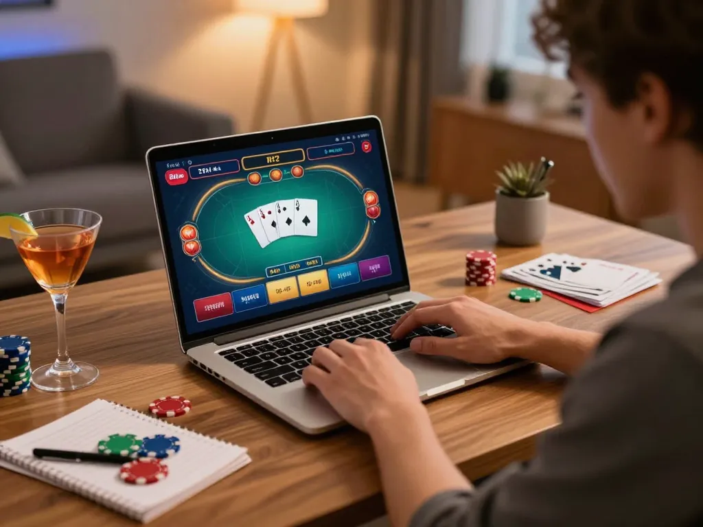 Engaged player strategizing their next online poker move at 79king-vn platform.