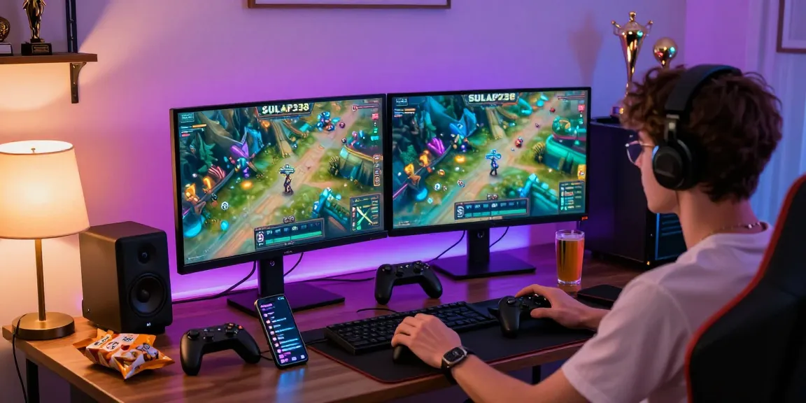 Permainan online di SULAP 338 dengan gamer muda di ruang yang cerah, menunjukkan antusiasme bermain game.