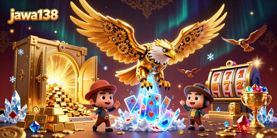 Bermain di jawa138 dengan jackpot besar dan keamanan terjamin dalam ilustrasi kasino futuristik.