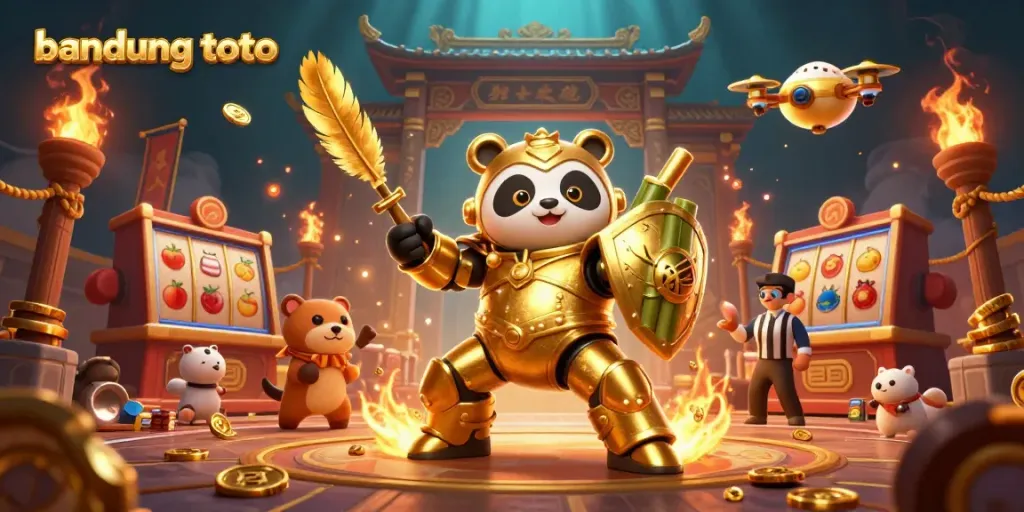 Engage with slot action at Bandung Toto, featuring a golden panda in an exhilarating casino scene.