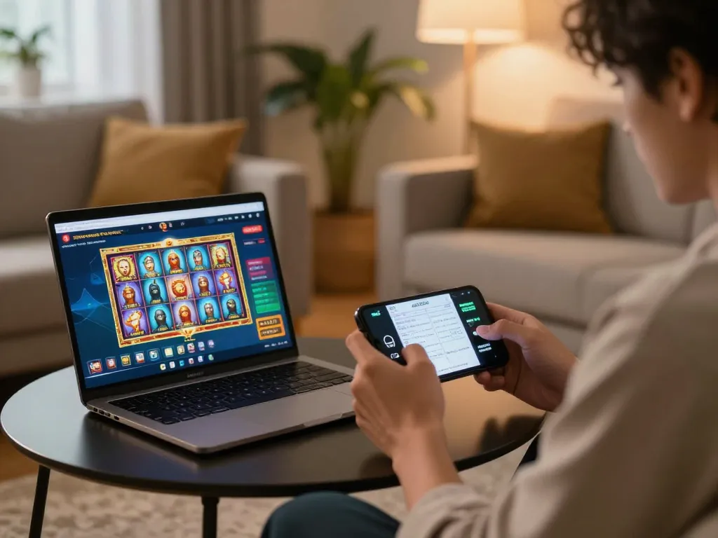 Engaged in gameplay of zeus slot on mobile device in a cozy modern living room.