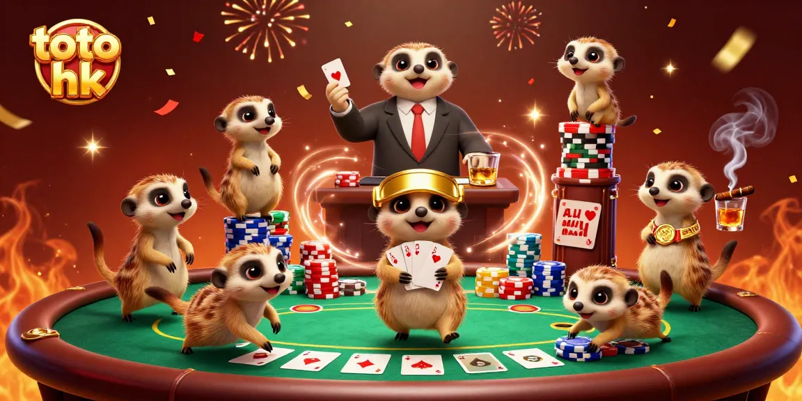Memenangkan toto hk dalam suasana kasino dengan meerkat lucu dan berbagai elemen permainan.