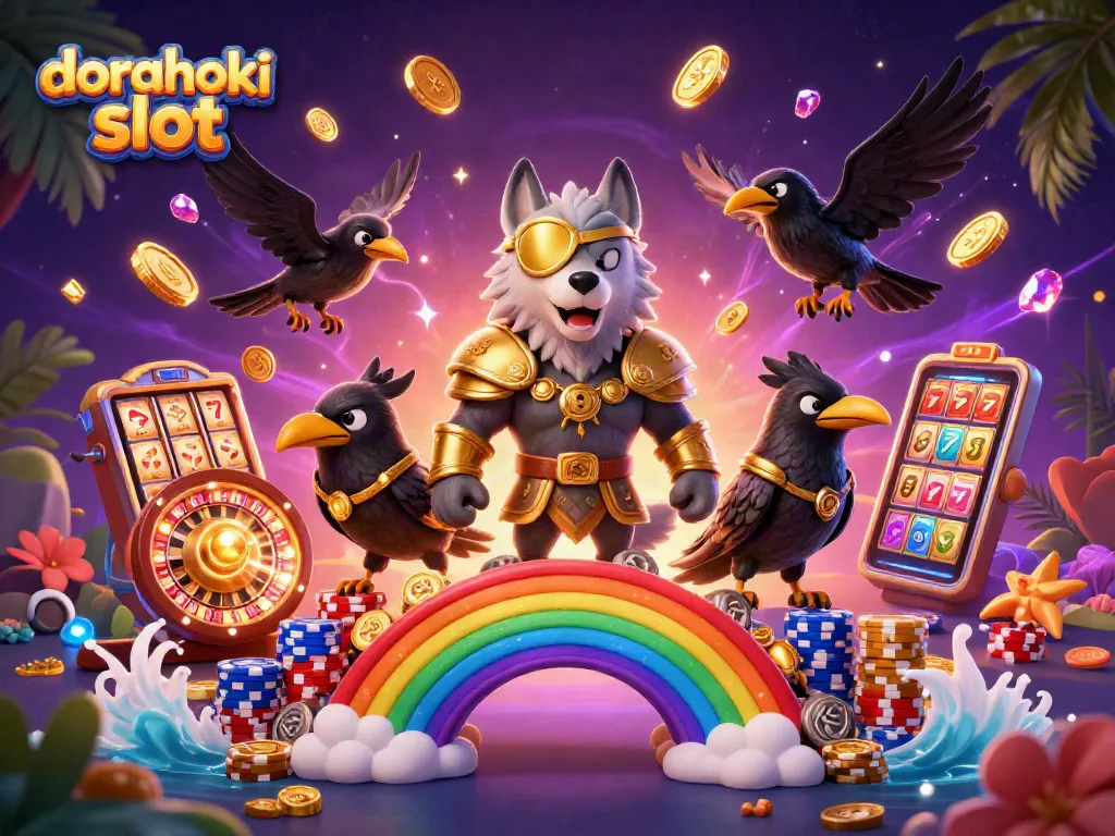 Permainan dorahoki slot yang menarik dengan karakter mitologi Norse dan efek slot yang cerah.