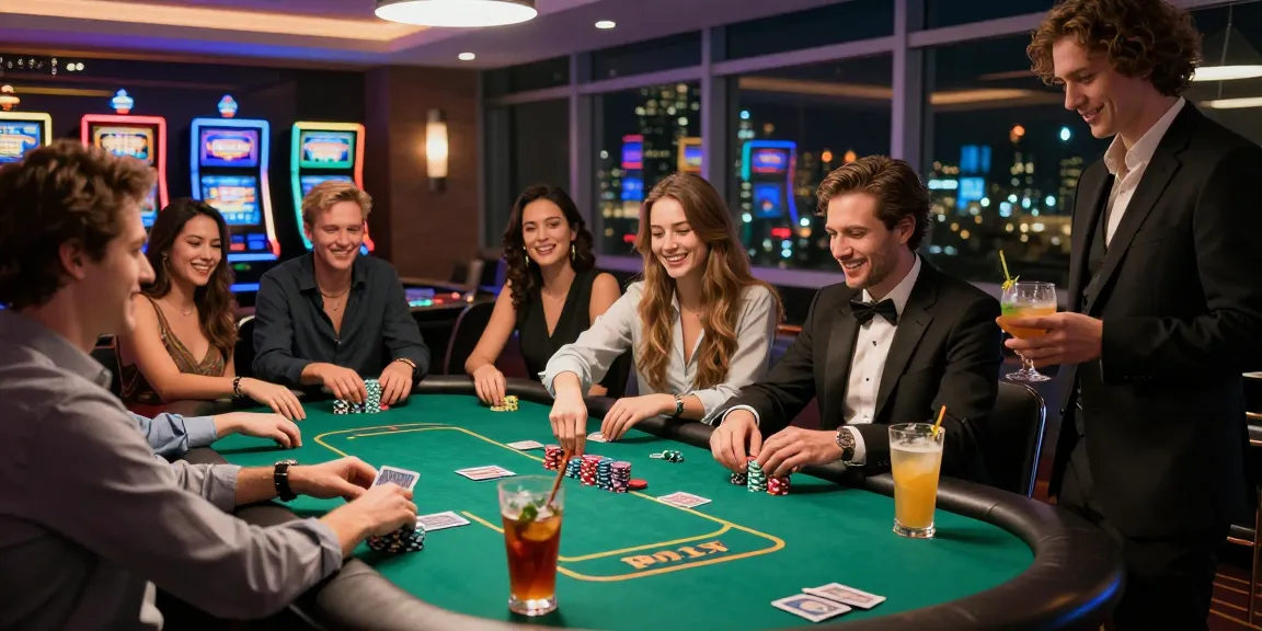Engaging moment with friends playing poker at tempototo casino, vibrant atmosphere with city views