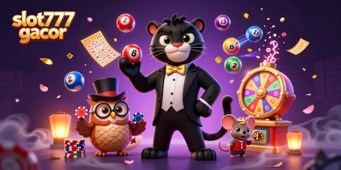 Engage with slot777 gacor through vibrant slot games, poker chips, and charming casino characters.
