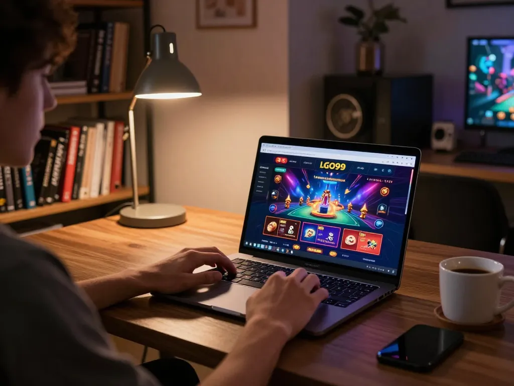 Pengaturan permainan kasino online LGO99 dengan permainan yang menarik di laptop untuk suasana yang nyaman.
