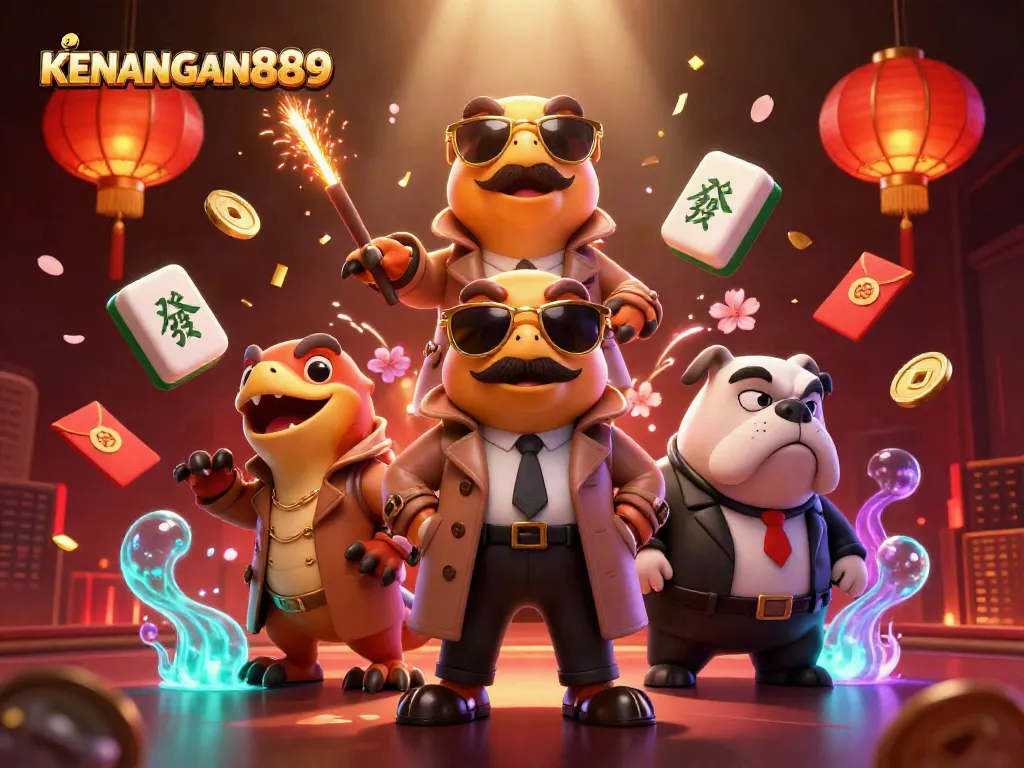 KENANGAN889 raptors sneaking into a VIP casino lounge with vibrant game elements