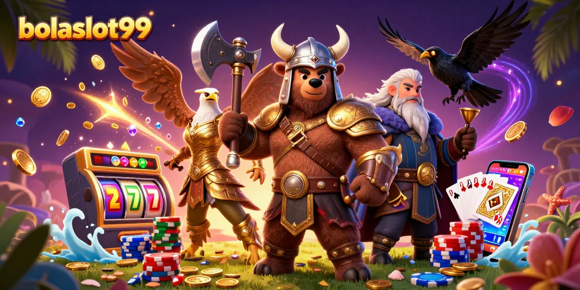 Experience bolaslot99 with a Viking berserker, Valkyrie eagle, and bonus games in action.