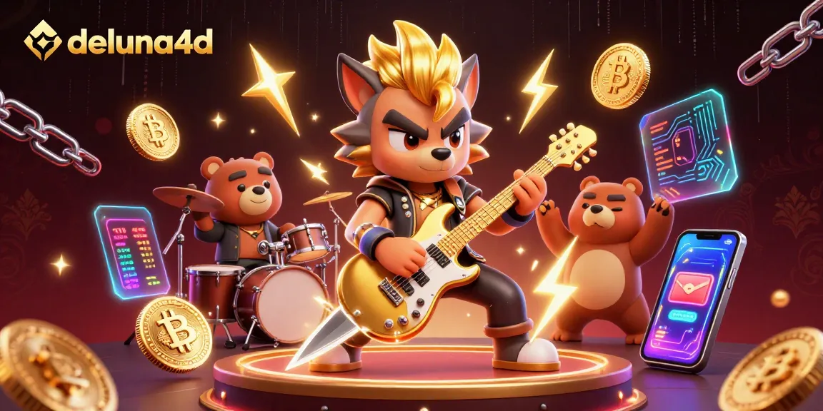 Experience thrilling action at deluna4d with a vibrant 3D casino scene featuring a rock star wolf and drummer bear.
