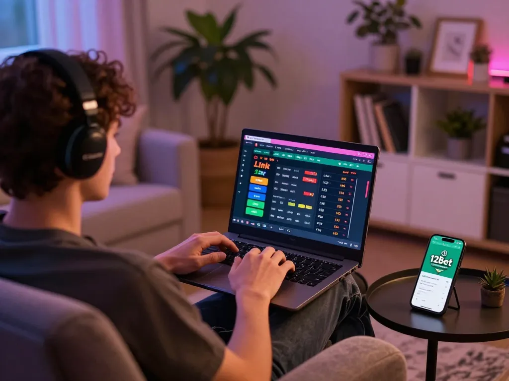 Tham gia Link 12bet trên máy tính xách tay trong một thiết lập chơi game tại nhà hấp dẫn cho cá cược trực tuyến.