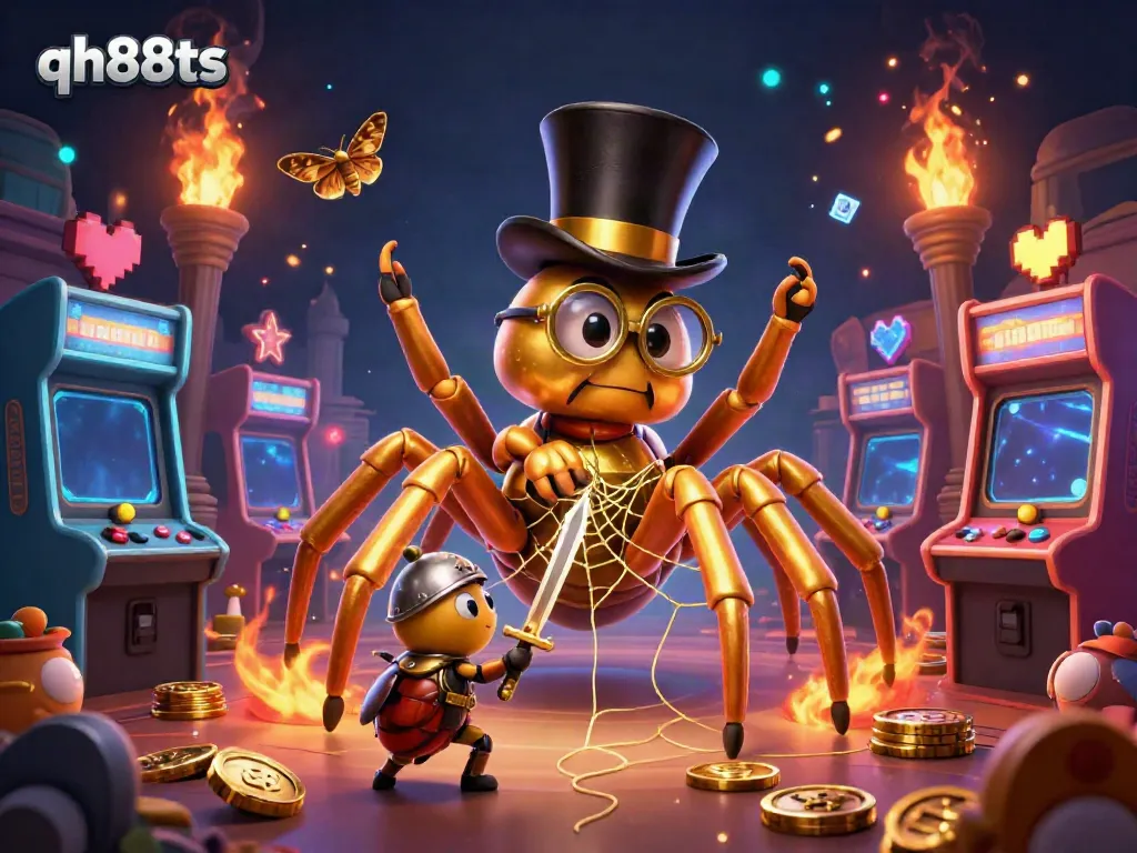 Experience thrilling gaming with qh88ts in this vibrant 3D casino scene featuring colorful characters and arcade elements.