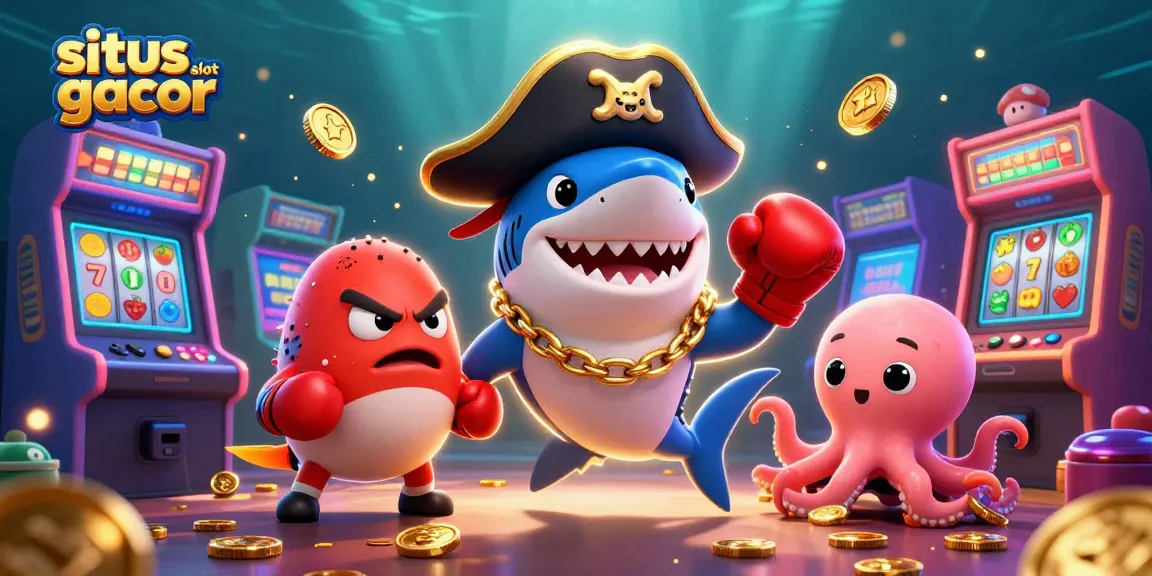 Engage with the situs slot gacor experience featuring vibrant cartoon sea creatures and casino game elements.