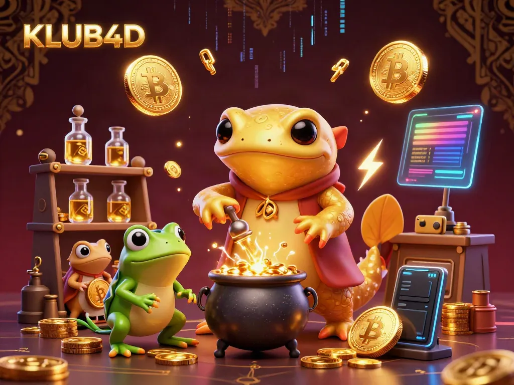 Permainan KLUB4D yang seru dengan alkemis dan koin emas, ilustrasi menarik untuk gamer.
