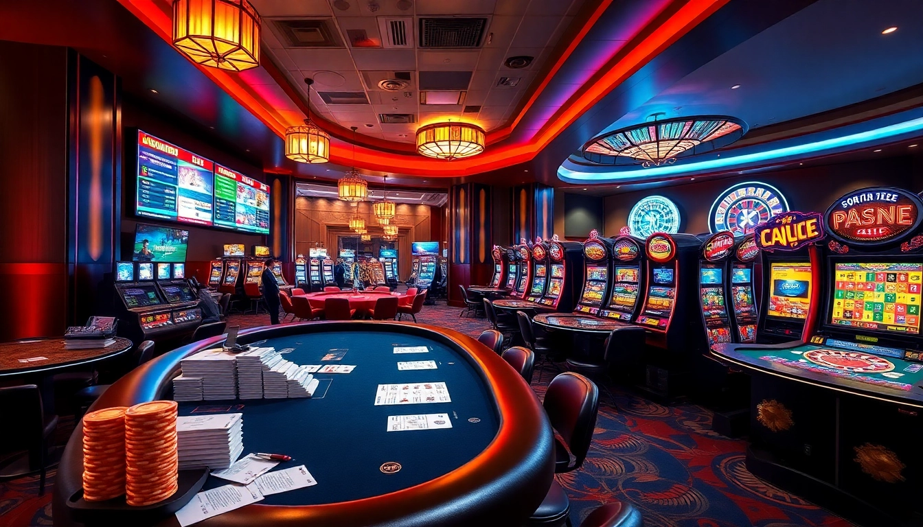 A thrilling gaming experience at https://na777unduh.com with vibrant sports betting, stunning slot machines, and professional dealers at the poker table.
