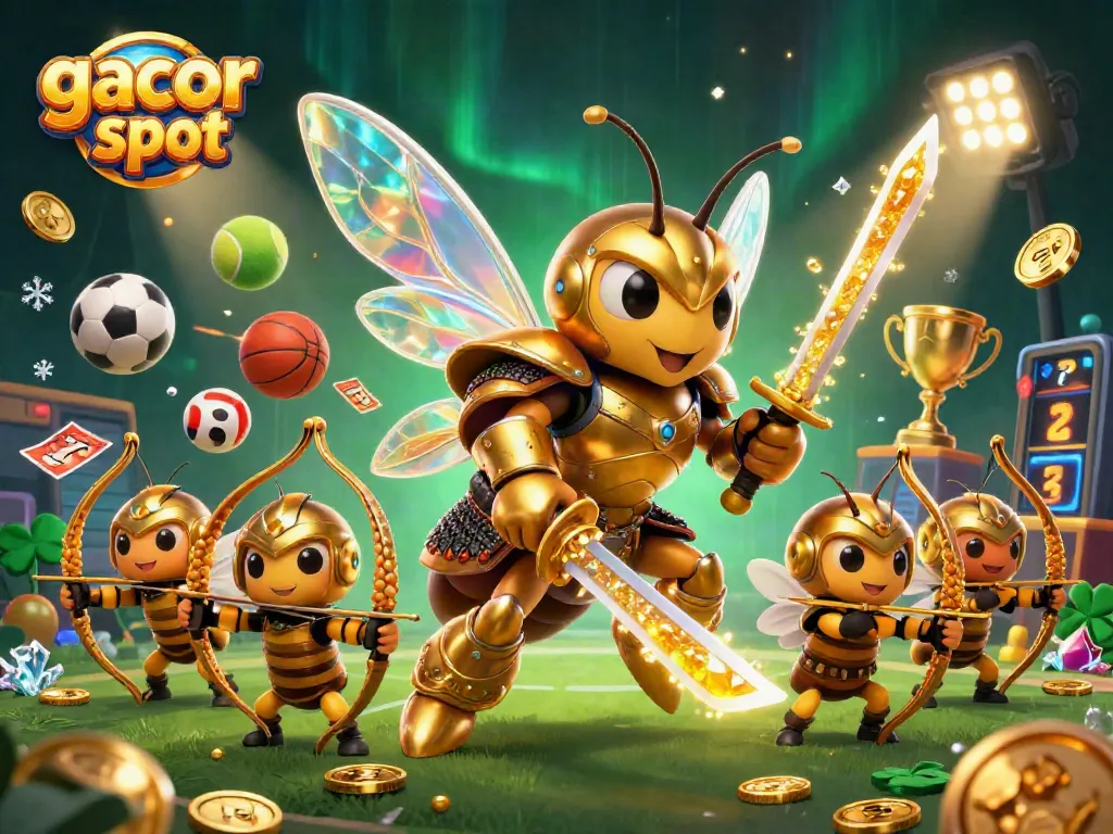 Engage with gacor slot adventures featuring a golden hornet samurai amidst dynamic casino elements.