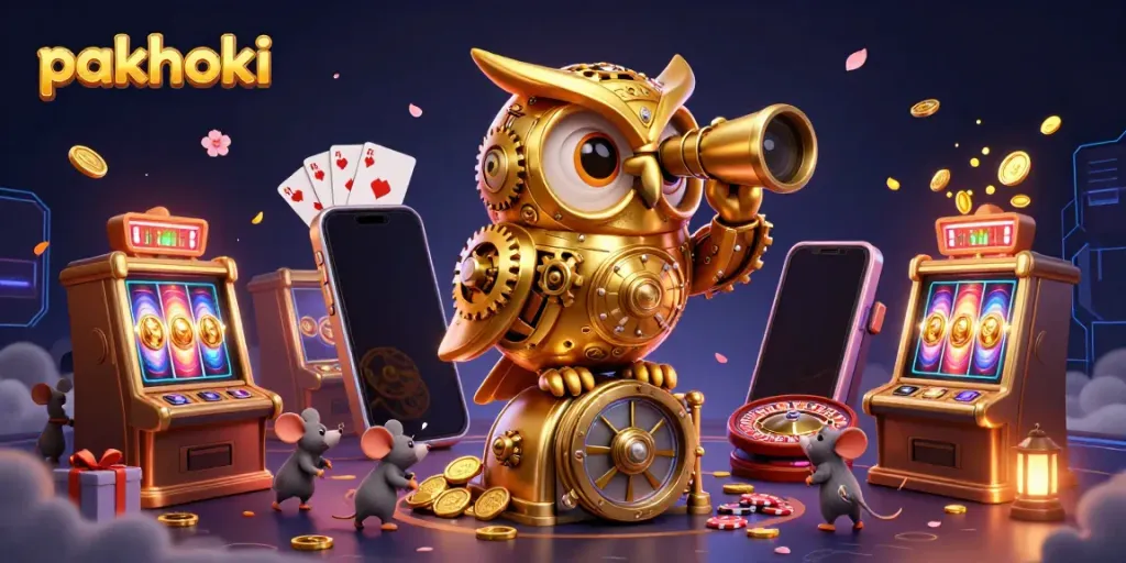 Pakhoki menyajikan informasi akurat, menampilkan burung hantu robot dengan perangkat slot yang memukau di kasino.