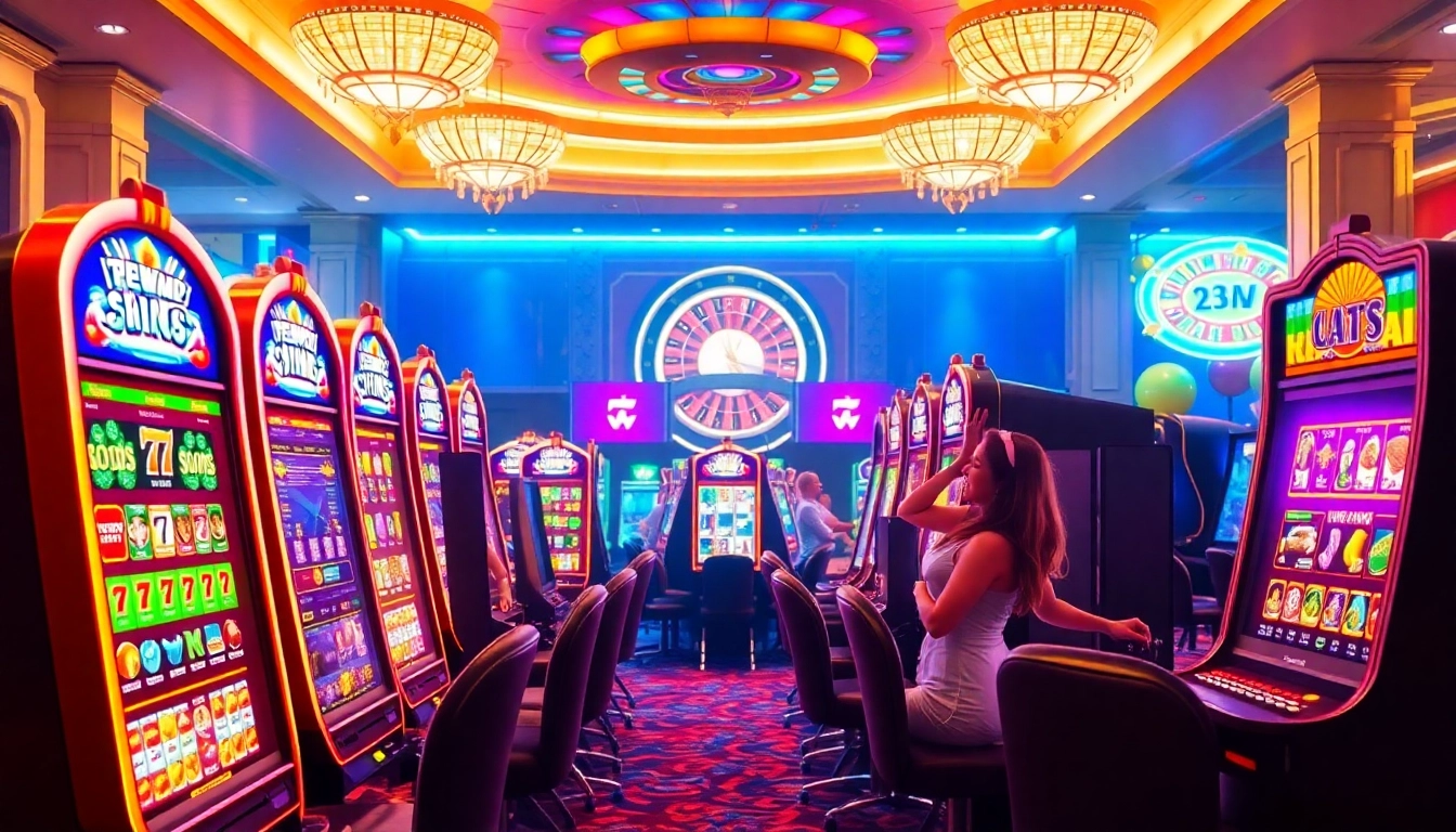 Experience the thrill of winning with a slot bonus new member at a vibrant casino, showcasing exciting slot machines and poker chips.