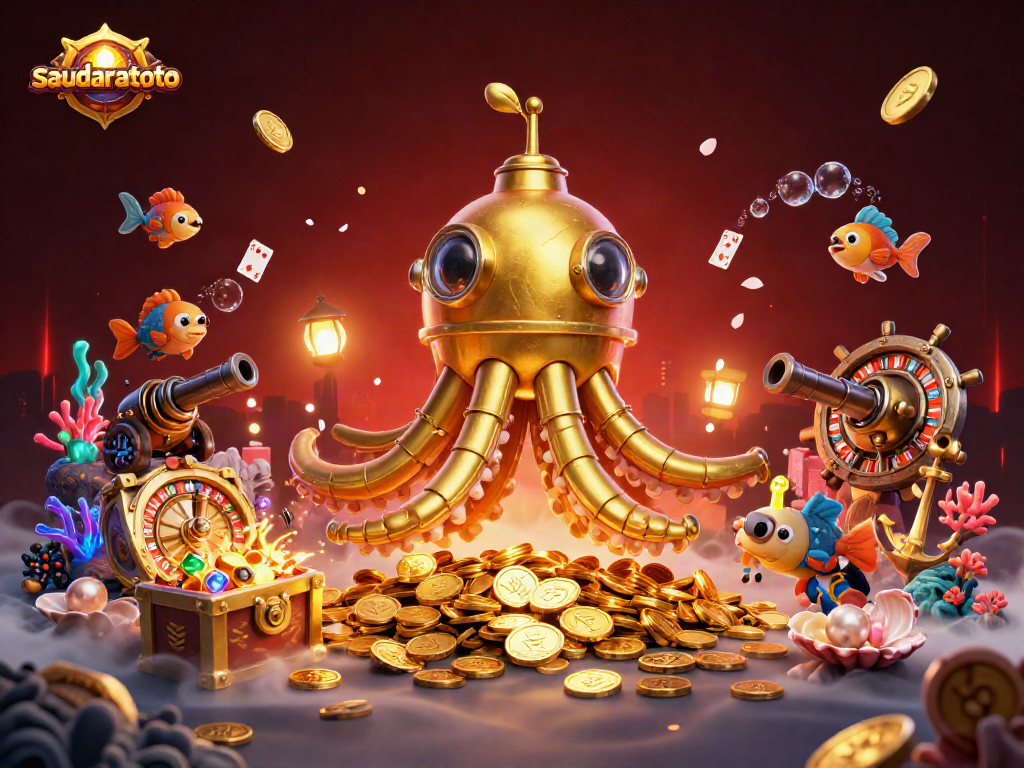 Saudaratoto menghadirkan pengalaman permainan yang kaya dengan ilustrasi kraken dan elemen kasino yang mengagumkan.