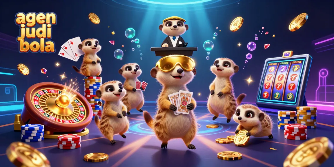 Experience thrilling agen judi bola action with meerkats managing a colorful casino scene.