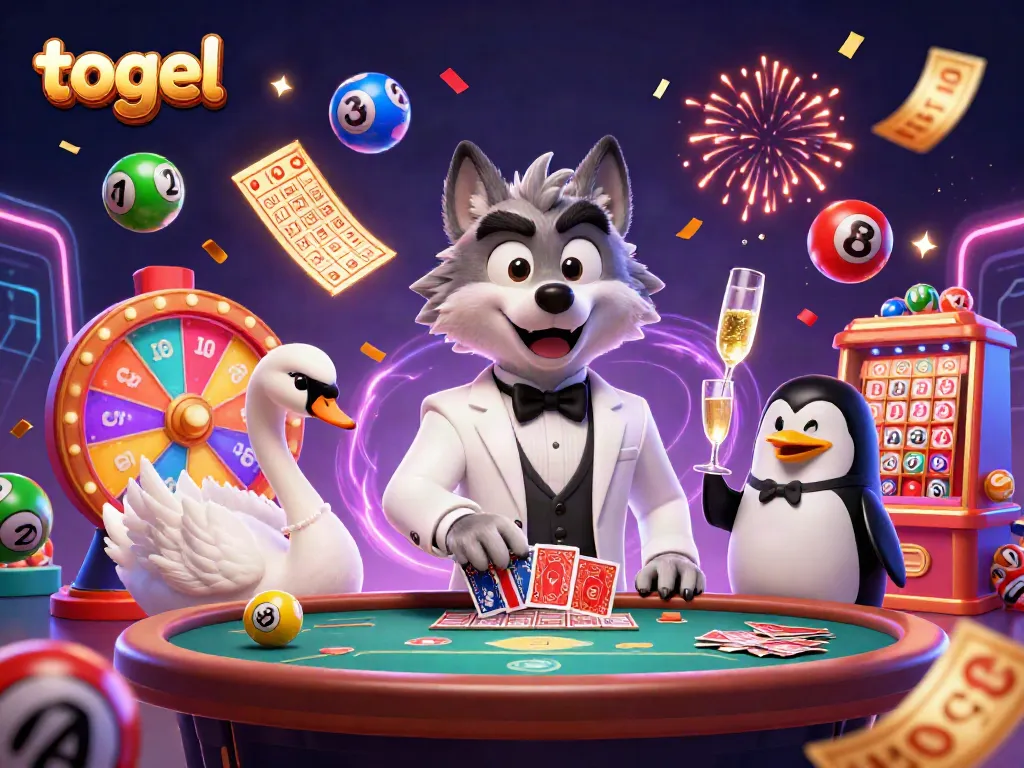 Togel menjadi pusat keseruan dalam ilustrasi kasino dengan karakter serigala, angsa, dan penguin!