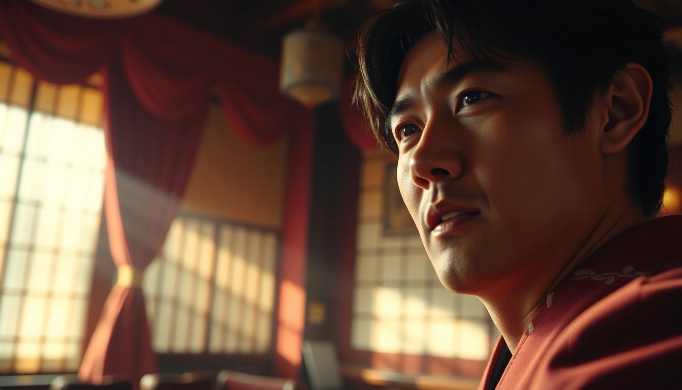 Menampilkan film semi jepang yang dramatis dengan aktor penuh emosi di panggung tradisional.