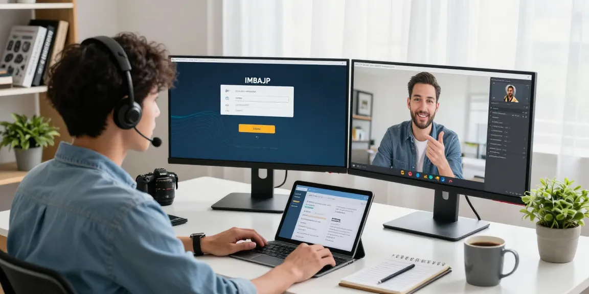 Petugas dukungan teknis menjelaskan IMBAJP LOGIN kepada pelanggan melalui video call.