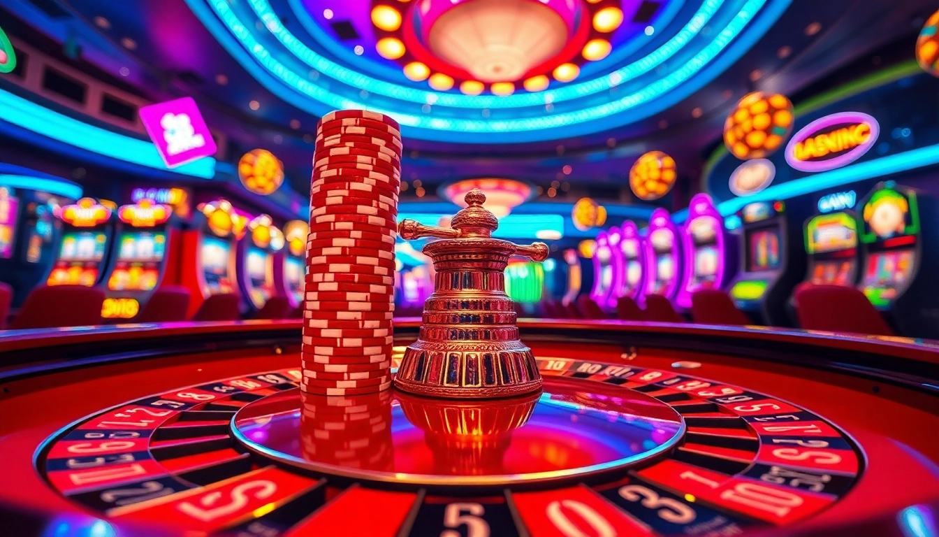 Menggambarkan Arus Hoki di meja roulette dengan suasana kasino yang meriah.